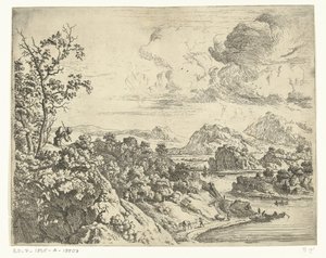 Elvelandskap med en mann med dress på ryggen Rhinlandskap (serietittel)