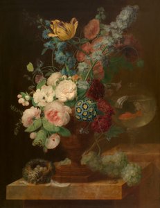 Bukett med blomster (olje på panel) av Jan van Amstel