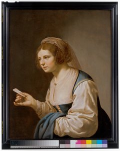 En ung jente som holder et brev av Jan van Bijlert or Bylert