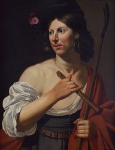 Shepherd Boy holder en kjeltring og en fløyte (olje på lerret) av Jan van Bijlert or Bylert