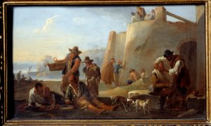 Den napolitanske frisøren. Maleri av Jan Miel (1599-1663) Ec. Flam.