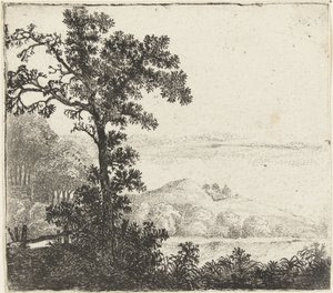 Landskap med tre ved en elvebredd av Jan van Brosterhuyzen
