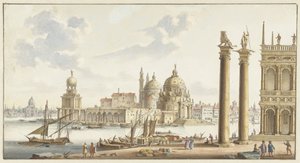 Utsikt over Sta. Maria della Salute fra Markusplassen i Venezia