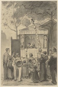 Tilskuere foran et dukketeater av Jan van Essen (possibly)