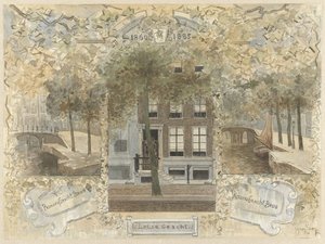 Hus på Leliegracht, flankert av broene over Prinsengracht og Keizersgracht av Jan van Essen