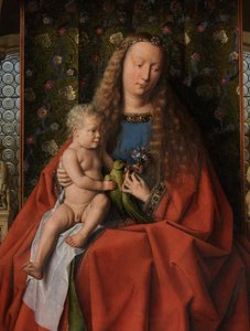 Detalj fra jomfruen og barnet med de hellige Donatian og George og kanon Joris van der Paele, ca. 1436 (olje på tre) av Jan van Eyck