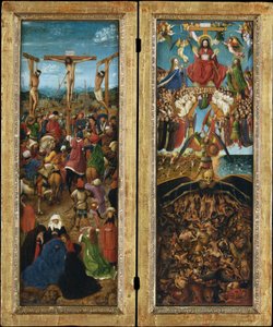 Korsfestelsen; The Last Judgment, ca. 1440-41 (olje på lerret overført fra tre) av Jan van Eyck