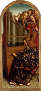 Ghent-altertavlen. Adoration of the Mystic Lamb: Music-making Angels, 1432. av Jan van Eyck