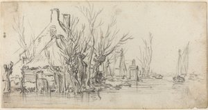 Hytter ved en elv av Jan van Goyen