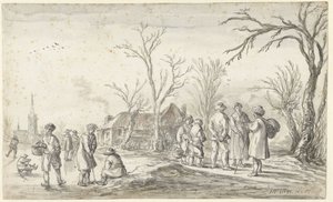Figurer i en landsby om vinteren av Jan van Goyen