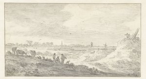 Landskap med figurer på en sanddyne av Jan van Goyen