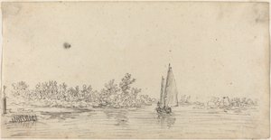 Seilbåt på elvemunning av Jan van Goyen