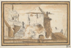 To bygninger med en trapp av Jan van Goyen