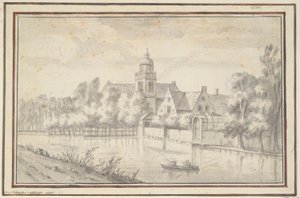 Utsikt over slottet og huset ved elven av Jan van Goyen