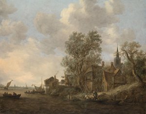 Utsikt over en by ved en elv av Jan van Goyen