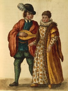 Gli Abiti de Veneziani av Jan van Grevenbroeck eller Giovanni Grevembroch, illustrert bok med kostymer og masker, akvarell