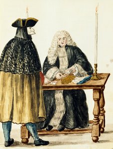 Magistrat som spiller kort med maskert mann, av Jan Grevenbroeck (1731-1807), Italia av Jan van Grevenbroeck