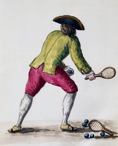Mann som leker med racket og baller, fra The Illustrated Book of Venetian Costumes, Italia av Jan van Grevenbroeck