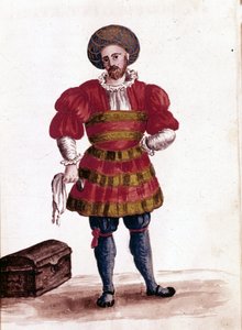 Kjøpmann av Venezia på 1400-tallet. Akvarelltegning og blekk fra manuskriptet "Venitianernes skikker"" av Jan van Grevenbroeck (eller Giovanni Grevembroch (Grevenbroch) (1731-1807)