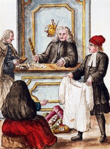 Pantelånerbutikk, illustrasjon fra illustrert bok med venetianske kostymer, av Jan Grevenbroeck (1731-1807), akvarell, Italia av Jan van Grevenbroeck