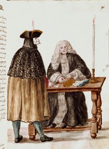 Spillerommet: en karakter maskerer foran dealeren som trekker kort, mynter samles på bordet Akvarelltegning og blekk tegnet fra et manuskript av Jan van Grevenbroeck (eller Giovanni Grevembroch (Grevenbroch) (1731-1807) av Jan van Grevenbroeck