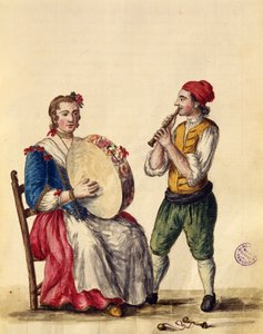 Venetiansk musiker (penn og blekk og wc på papir) av Jan van Grevenbroeck
