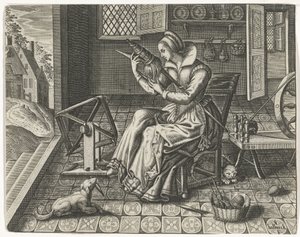 Spinster i et interiør av Jan van Halbeeck
