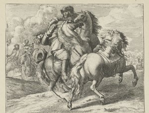 Soldat skutt på hesteryggen Cavalry Scenes (serietittel) av Jan van Huchtenburg (possibly copy after)