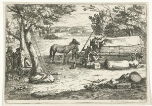 Landskap med vogn og figurer av Jan van Huchtenburg