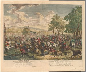 Rytterkamp, ​​ca. 1702 Praelium i Belgia / Battle of the Netherlands (tittel på objekt) av Jan van Huchtenburg