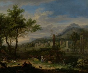 Arkadisk landskap med fiskere av Jan van Huysum