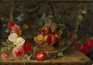 Dekorativ stilleben-komposisjon med en kurv med frukt, midten av 1600-tallet av Jan van Kessel
