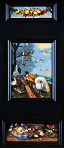Stillebentablåer - krans av frukt, forskjellige fugler, buketter av Jan van Kessel the Elder