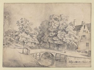 Utsikt over Leidsegracht i Amsterdam, sett fra Keizersgracht av Jan van Kessel