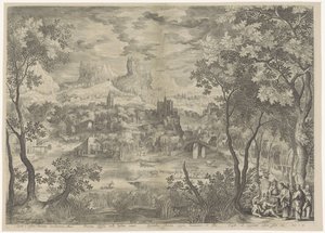 Landskap met Christus die en demon utdrijft ved en stomme mann Han kaster ut den elendige Lord Cacodaemona, besatt av myten, uttaler han veltalende ord til åndene. Kongelig