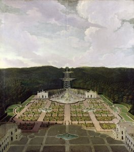 Utsikt fra hagen og grotten ved foten av fossene til oktogonen, etter 1716