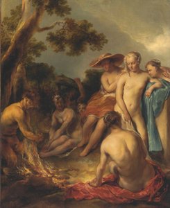 Engelsk: Satyr og nymfer (Dianas bad) Nymfer og en satyr av Jan van Noordt