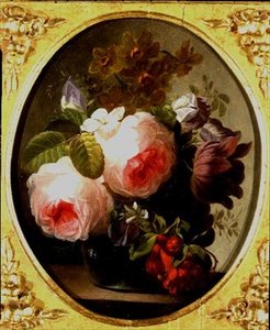 Roser og andre blomster i en vase av Jan van Os