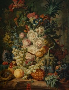 Stilleben med frukt og blomster av Jan van Os