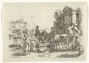 Drikker storfe ved en brønn av Jan van Ossenbeeck