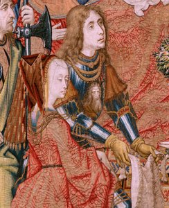 flamsk billedvev. Serie-episoder fra The Life of the Virgin. Profetiene blir oppfylt ved Kristi fødsel (Oppfyllelse av profetiene ved Guds Sønns fødsel). Første billedvev i serien. Modeller tilskrevet Jan von Roome (eller van B