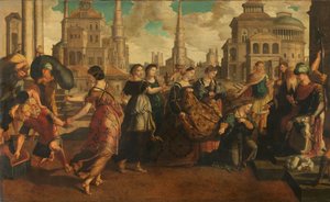 Salomo og dronningen av Saba av Jan van Scorel (circle of)