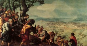 Kristi inntog i Jerusalem, sentralt panel fra en triptyk, ca. 1526 av Jan van Scorel