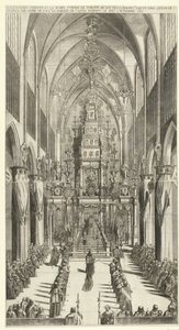 Lijkdienst voor Filips IV te Brussel, 1665 Det brennende kapellet og begravelsesfølget til Philippe IIIe roy des Espaignes laget i kirken Ste. Gudule i rekkefølgen s. overskytende. markisen av Castel Rodrigo 4. og 5. november 1665 (tittel på objekt)