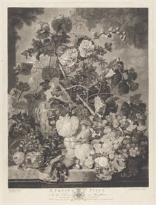 A Fruit Piece, gravert av Richard Earlom, 1781 av Jan van after Huysum