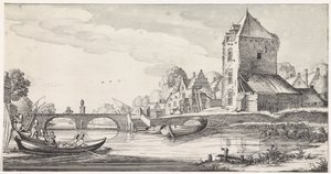 Landsby ved elvebredden Plaisante-landskap og underholdende dikt (serietittel) av Jan van de Velde (II)
