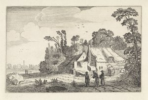 Figurer på en landevei ved en gård Landskap (serietittel) Amenissimae aliquot requculae (serietittel) av Jan van de Velde (II)