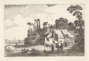 Figurer på en landevei ved en gård Landskap (serietittel) Amenissimae aliquot requculae (serietittel) av Jan van de Velde (II)