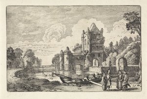 Landskap med Amsterdam-porten i Haarlem Landskap (serietittel) Amenissimae aliquot requculae (serietittel) av Jan van de Velde (II)