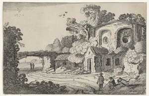 Landschap met oude burcht Ruiner i landskap (serietittel) Gamle ruiner og noen av de vakreste regionene (serietittel) av Jan van de Velde (II)